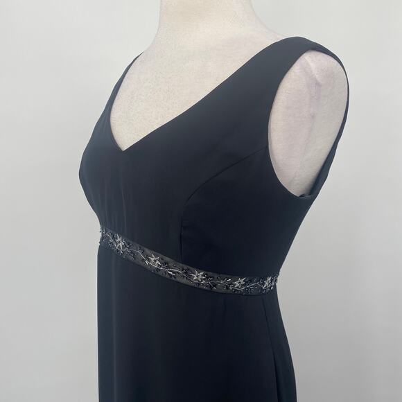 Vintage Y2k Empire Waist Beaded Gown A Line Sleeveless V Neck Black Womens 8 - Picture 6 of 11